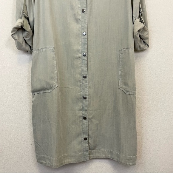 Soft Surroundings Chambray Roll Tab Sleeves Shirt Dress Green Size Large - Picture 7 of 8